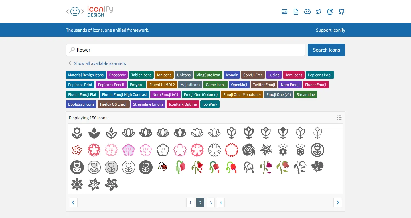 Iconifyのリファレンス flower + Find More