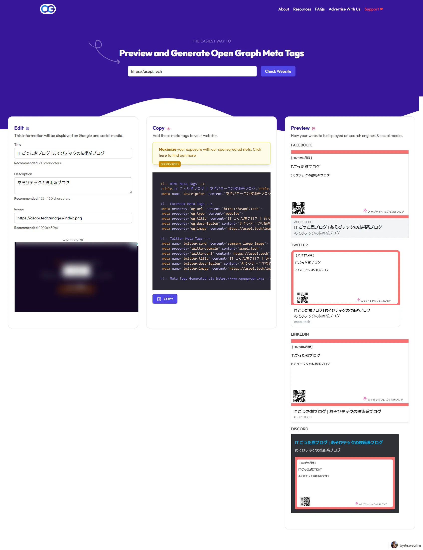 Open Graph Meta Tags Preview