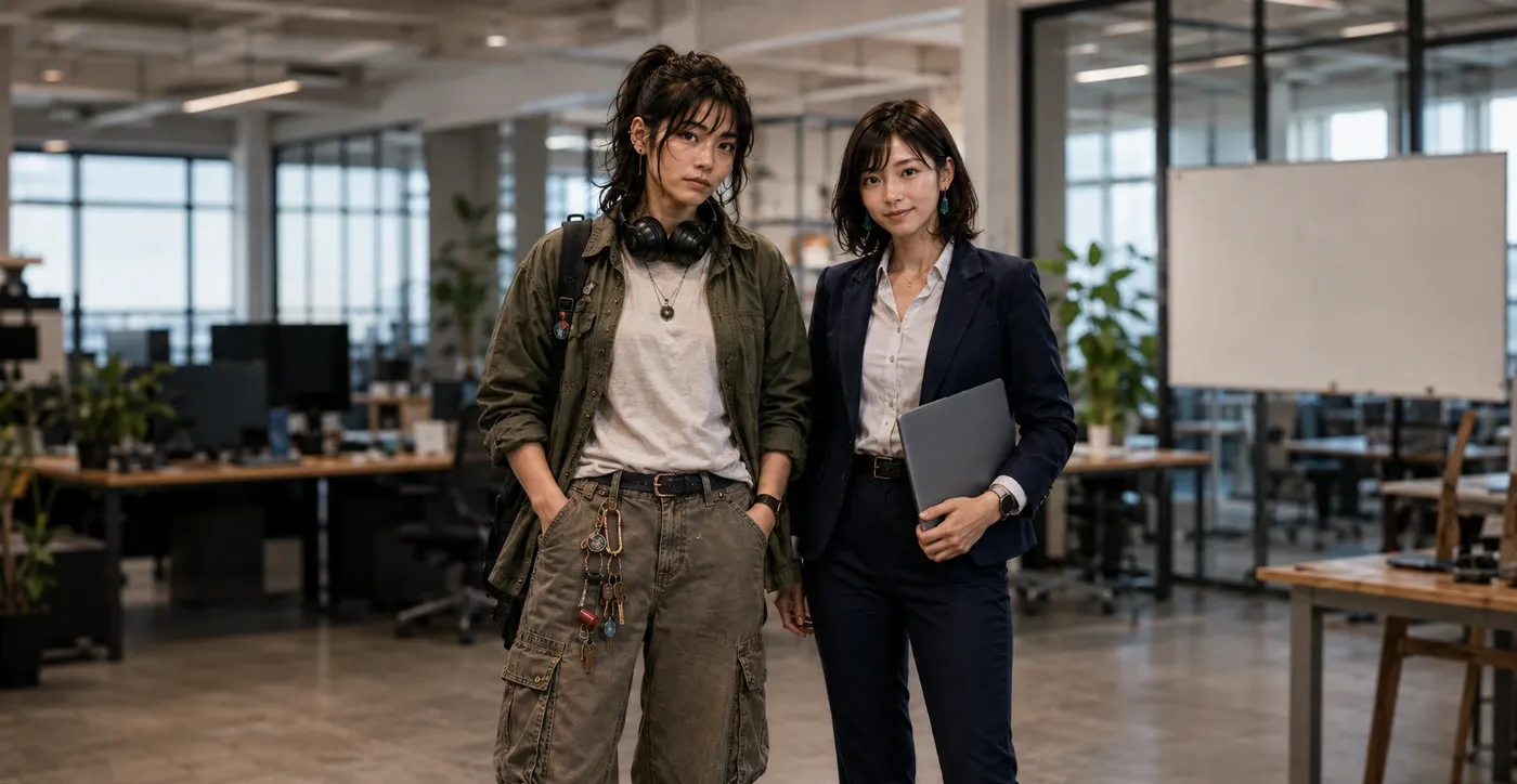 高峰明里とアスマティ・辰巳が並んでいるイメージ