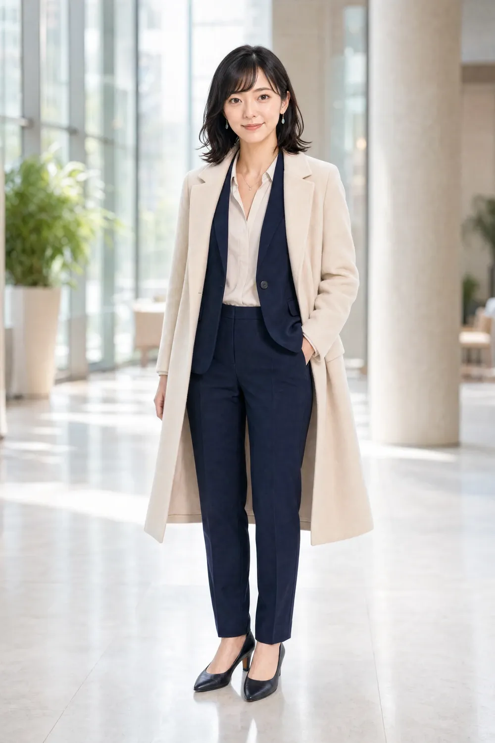 高峰明里が商談や会議の場で説明するイメージ