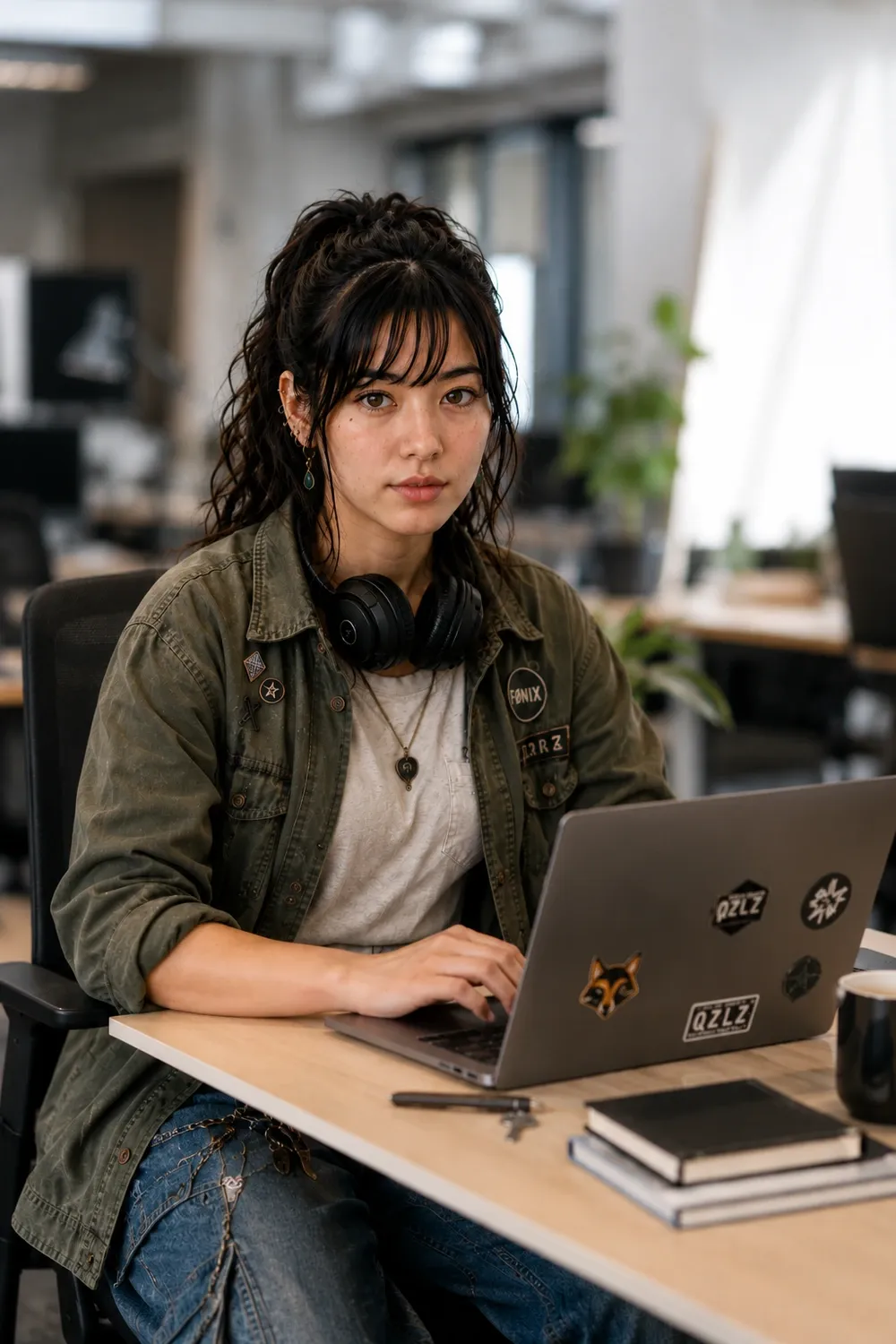アスマティ・辰巳がデスクでコードから顔を上げたイメージ