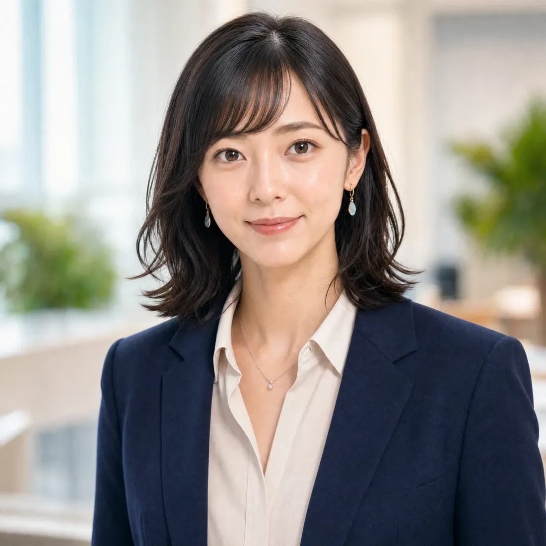 高峰明里が来訪者の目的を聞き取り、案内先を整理するイメージ